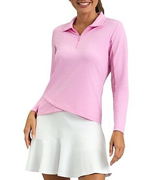 IBKUL Zip Neck Long Sleeve Layered Hem Polo Top -  L | Dillard's