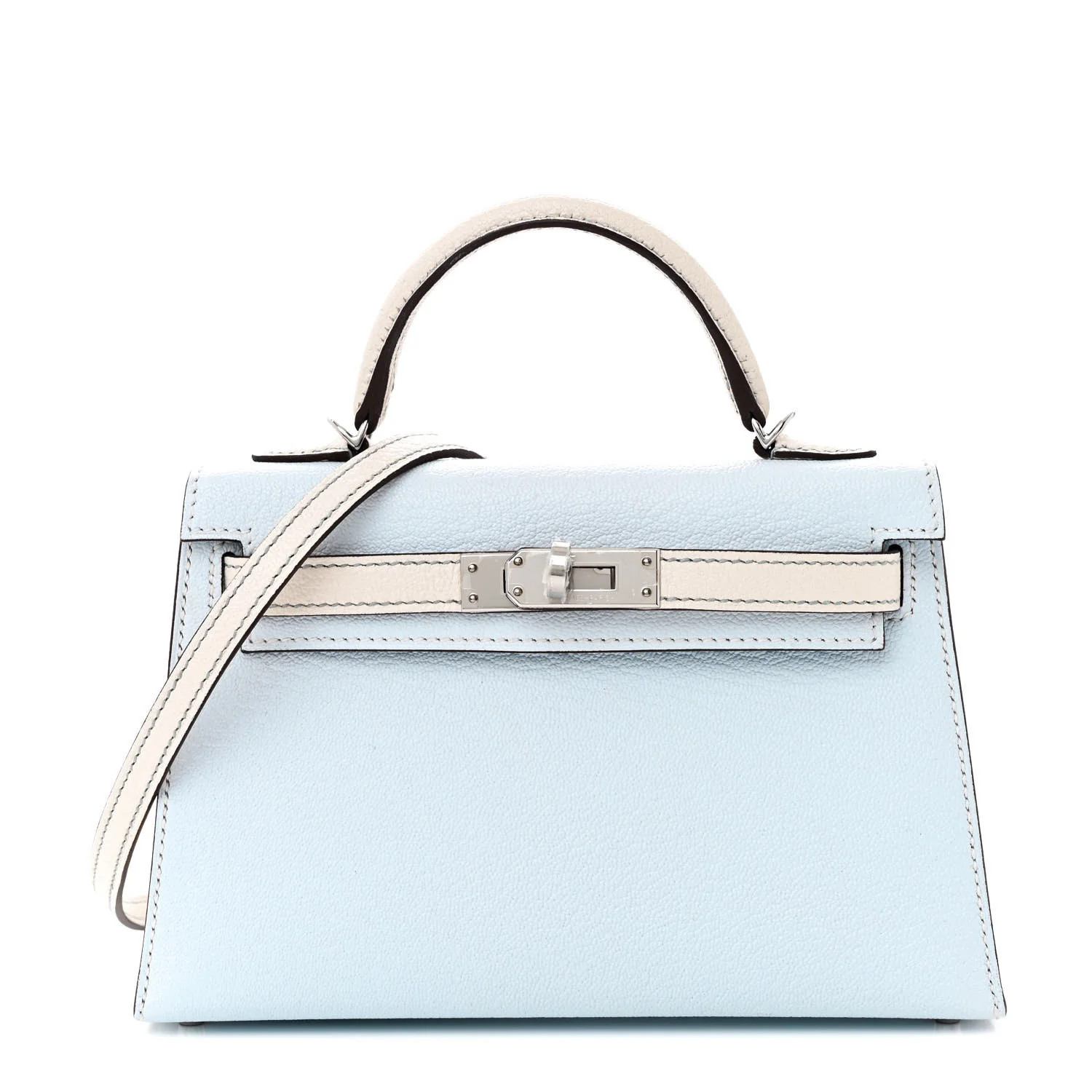 Chevre Mysore Horseshoe Mini Kelly Sellier 20 Bleu Brume Nata | FASHIONPHILE (US)