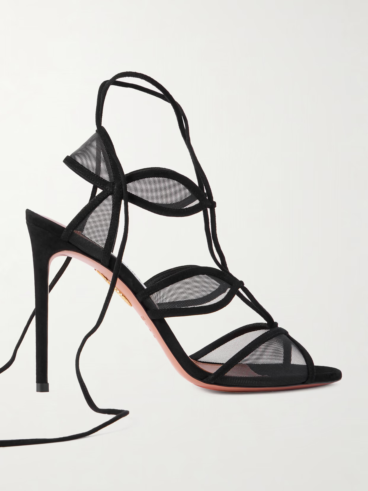Aquazzura - Fatal Attraction 105 Suede-trimmed Mesh Sandals - Black | NET-A-PORTER (US)