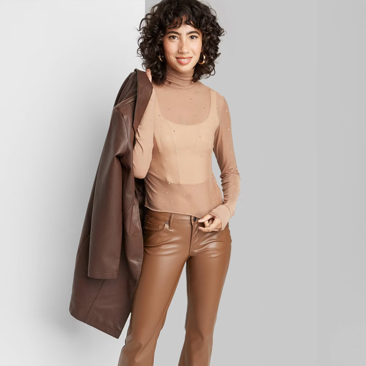 Women's Rhinestone Mesh Mock Turtleneck Top - Wild Fable™ | Target