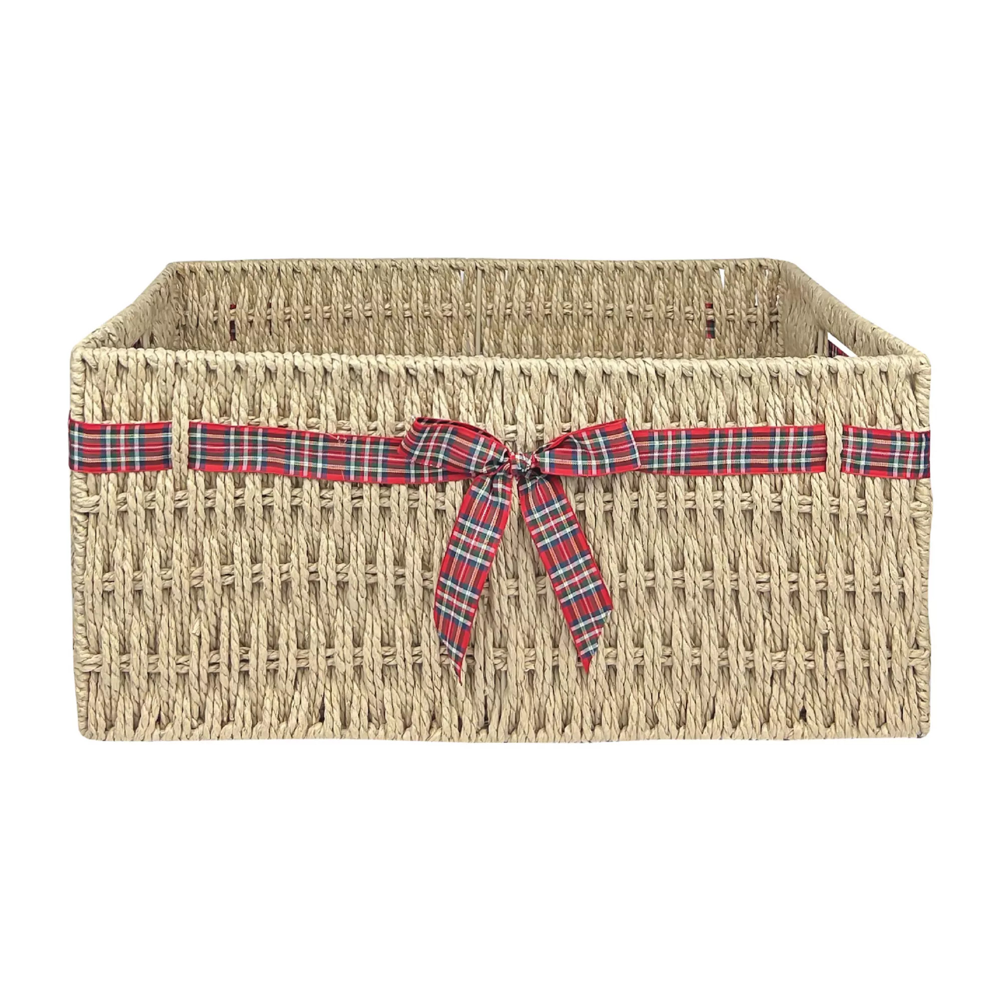 Merry and Bright Basket with Red, White & Green Flannel Bow | Kohl's