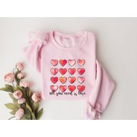 Cute Hearts Sweatshirt, Womens Valentines Retro Valentine Love Graphic Tee | Etsy (US)