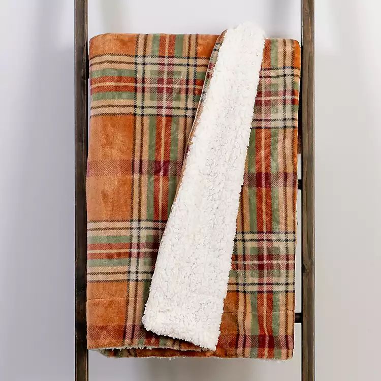 New! Pumpkin Plaid Sherpa Throw | Kirkland's Home