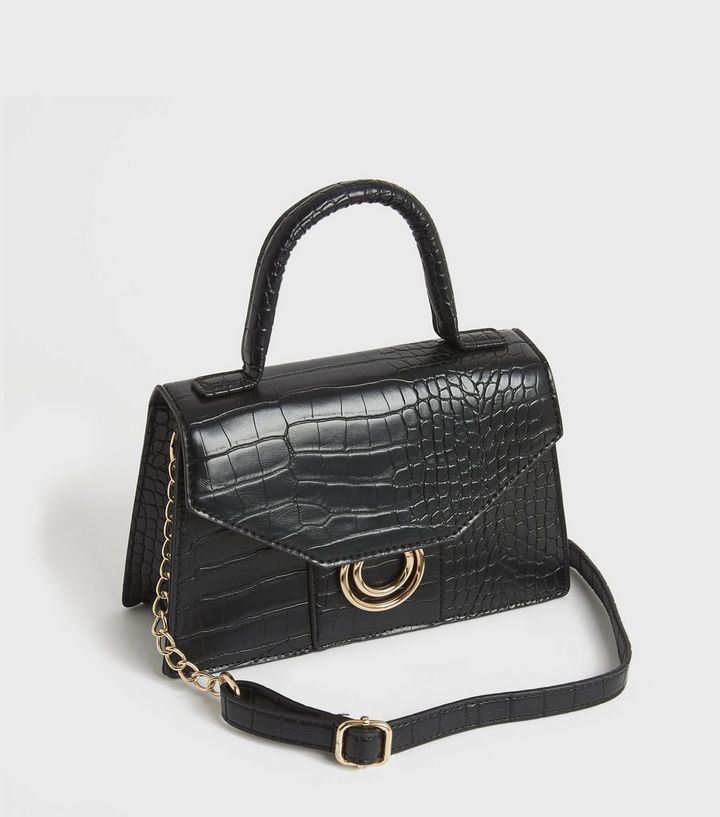 Black Faux Croc Ring Front Chain Cross Body Bag
						
						Add to Saved Items
						Remove from... | New Look (UK)