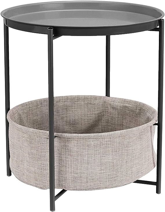 Amazon Basics Round Storage End Table, Side Table with Cloth Basket - Charcoal/Heather Gray, 19 x... | Amazon (US)