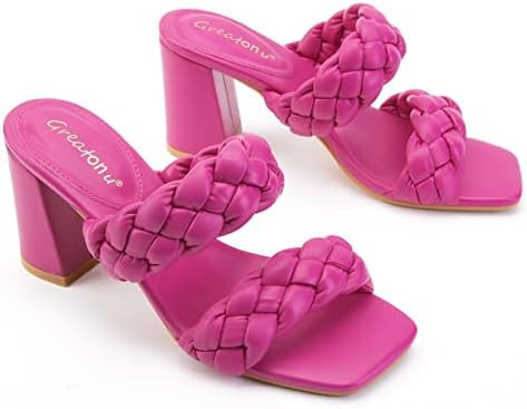 Greatonu Women's Braided Heeled Sandals Square Open Toe Summer Heels Slip On Dressy Sandals with ... | Amazon (US)