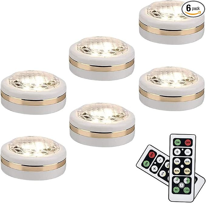 LEASTYLE Wireless LED Puck Lights with Remote Control 6 Pack, LED Under Cabinet Lighting,Puck Lig... | Amazon (US)