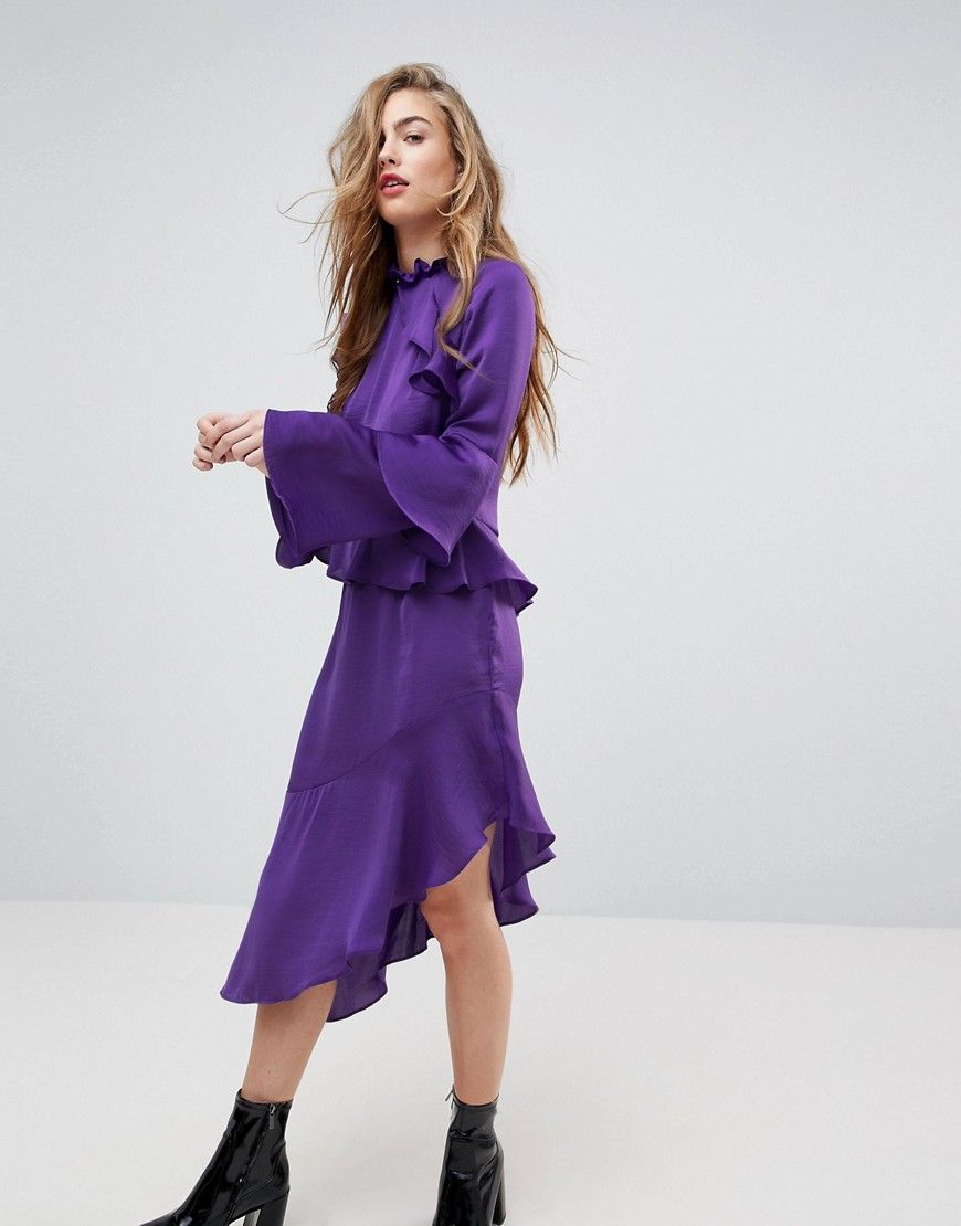 Miss Selfridge Asymetric Ruffle Dress - Purple | ASOS US
