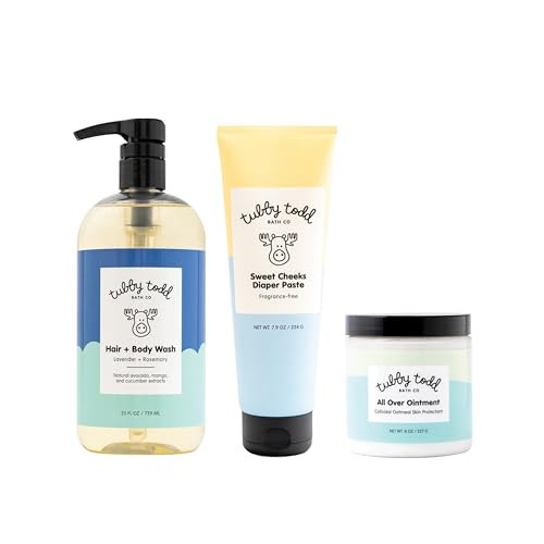 TUBBY TODD Baby Bundle Newborn Skin Care Set - Hypoallergenic Hair + Body Wash, All Over Ointment with Colloidal Oatmeal, Sweet Cheeks Diaper Paste - Lavender Rosemary, Full Size | Amazon (US)