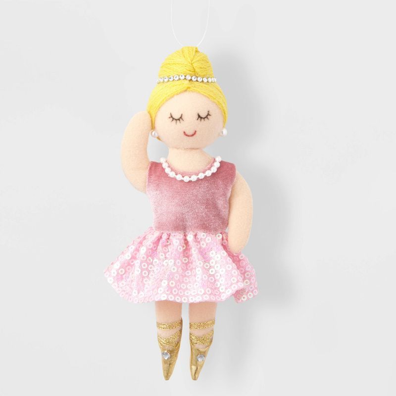 Fabric Ballet Dancer with Pink Dress &#38; Gold Shoes Christmas Tree Ornament - Wondershop&#8482; | Target