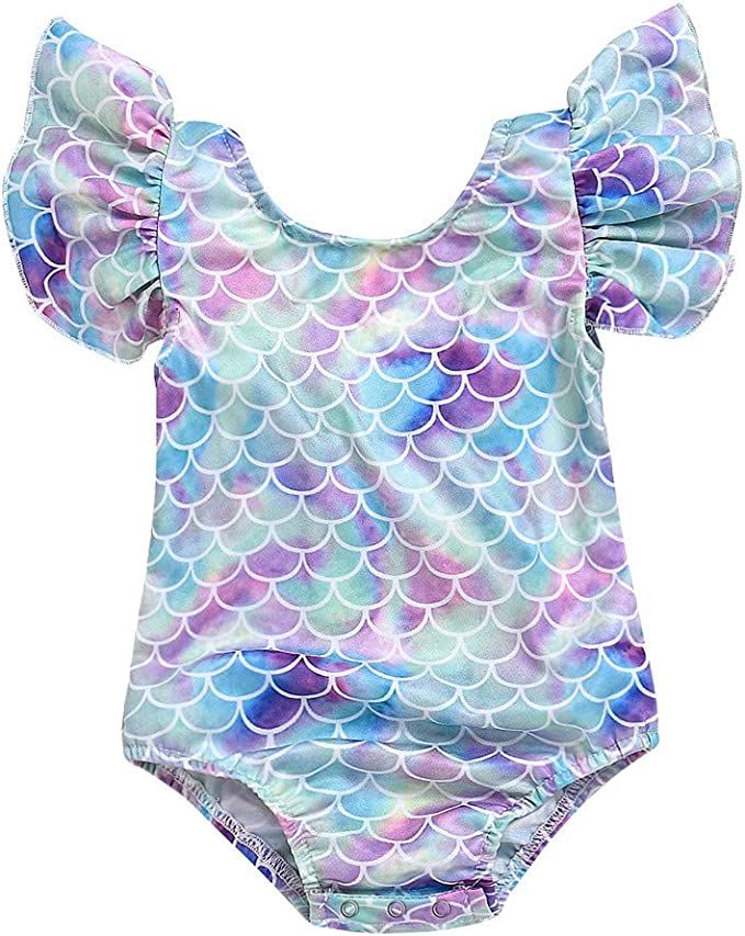 Toddler Girl Baby Ruffles Mermaid Fish Scale Swimsuit One Piece Swimwear Bathing Sunsuit | Amazon (US)