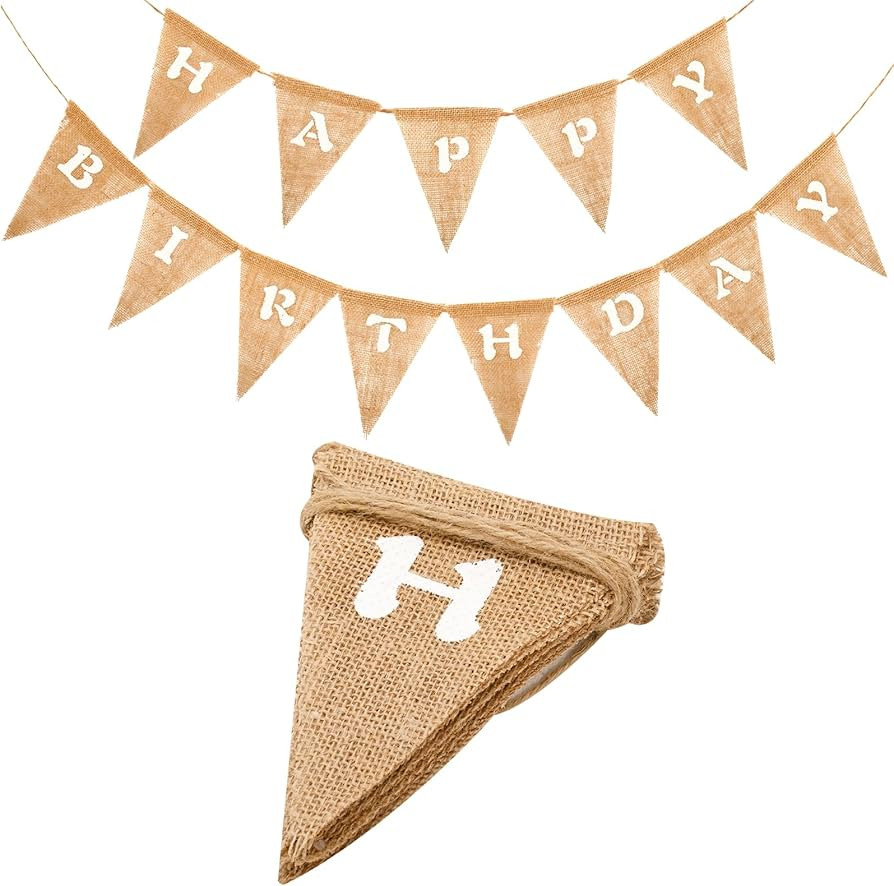 Happy Birthday Banner, Pre-strung Happy Birthday Burlap Banner, Rustic Birthday Banner, Happy Bir... | Amazon (US)