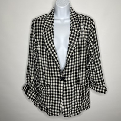 Sanctuary Black White Gingham Buffalo Plaid Check Boyfriend Blazer Size L | eBay US