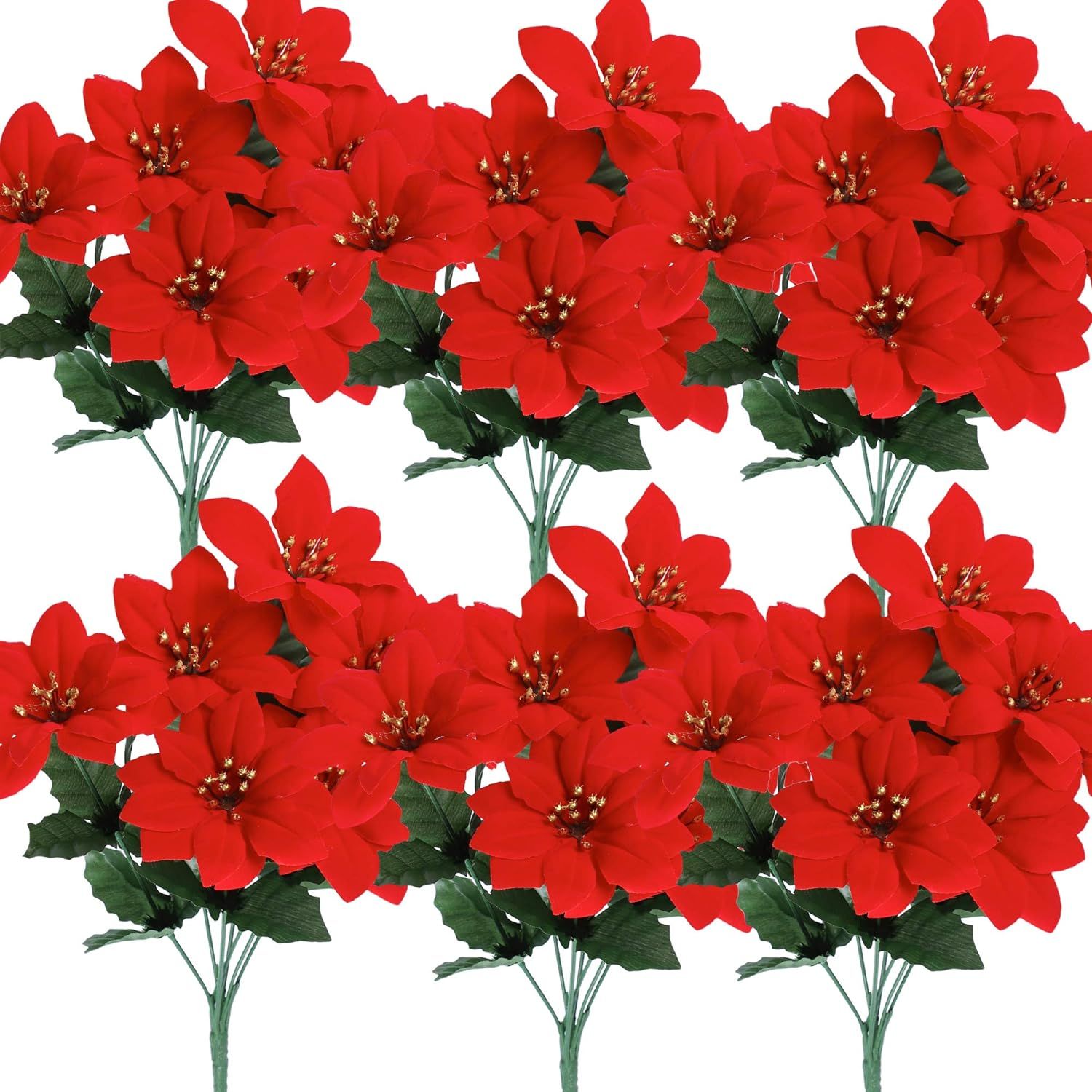 Cekene Christmas Artificial Poinsettia Flowers Decorations, 6 Pack Fake Flowers with Stem Flannel... | Amazon (US)