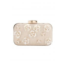 Beaded 3D Flower Clutch in Champagne | Chicwish