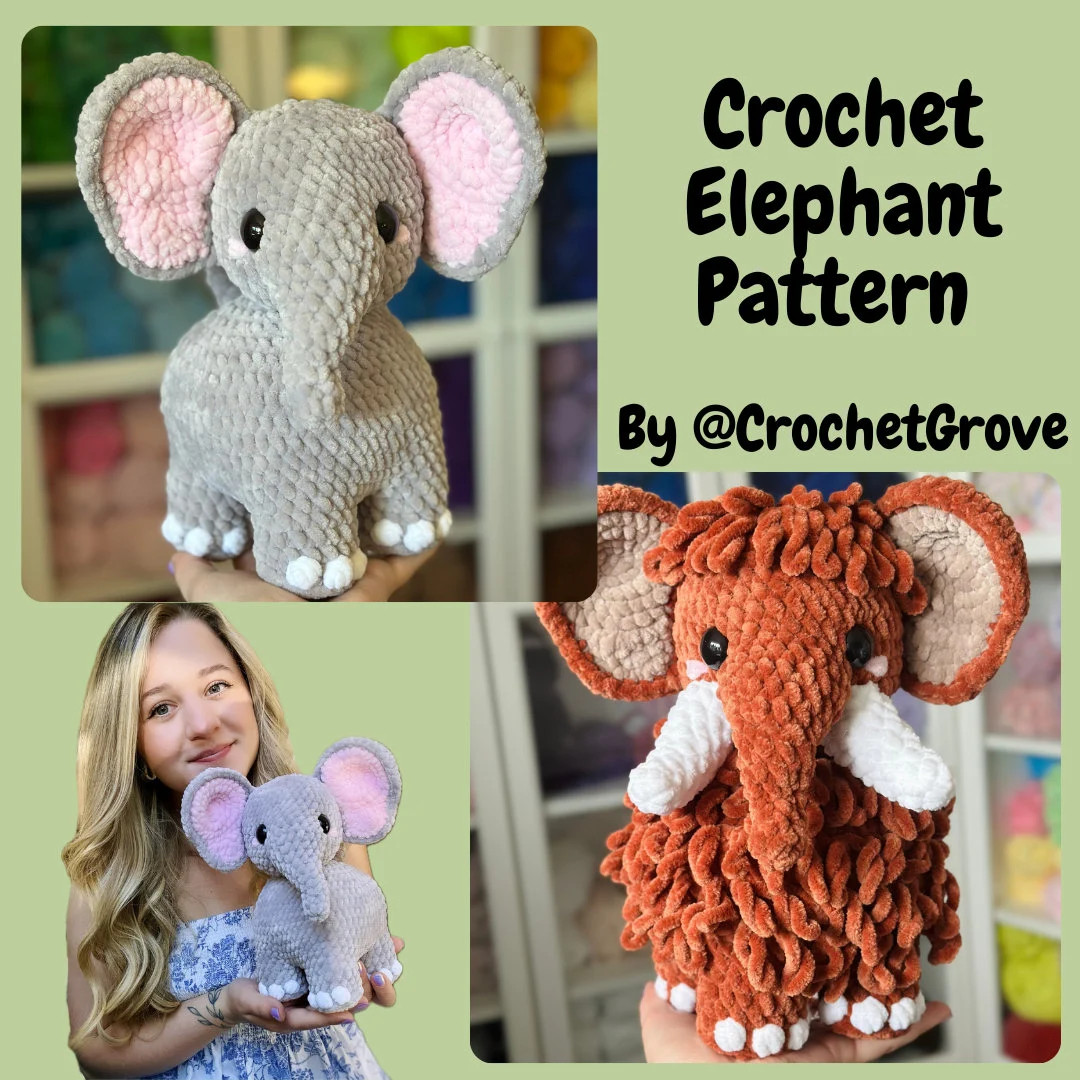Elephant Crochet Pattern, Low Sew Pattern, Crochetgrove - Etsy | Etsy (US)