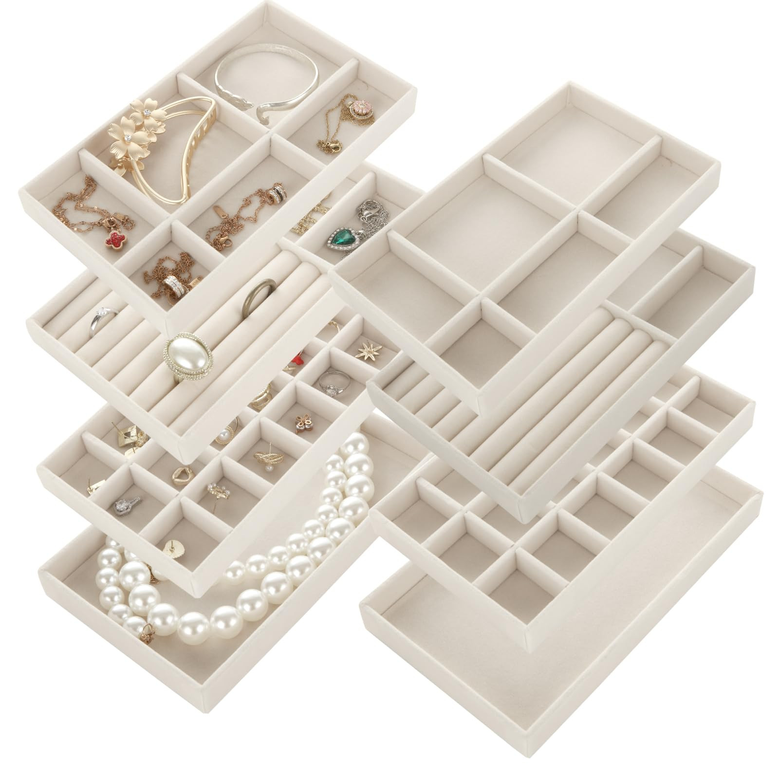 8PCS Velvet Jewelry Tray, Small Jewelry Organizer Tray Jewelry Organizer for Drawer, Jewelry Draw... | Amazon (US)