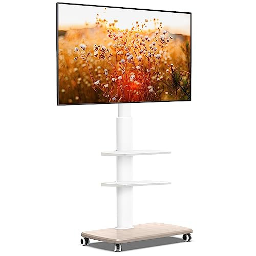 FITUEYES Rolling TV Stand, Mobile TV Cart on Wheels for 32-65 70 Inch Flat Screen TVs, Tall Floor TV Stand with Swivel Mount, Corner TV Stands for Bedroom, Outdoor, Home Office,Small Dorm, White | Amazon (US)