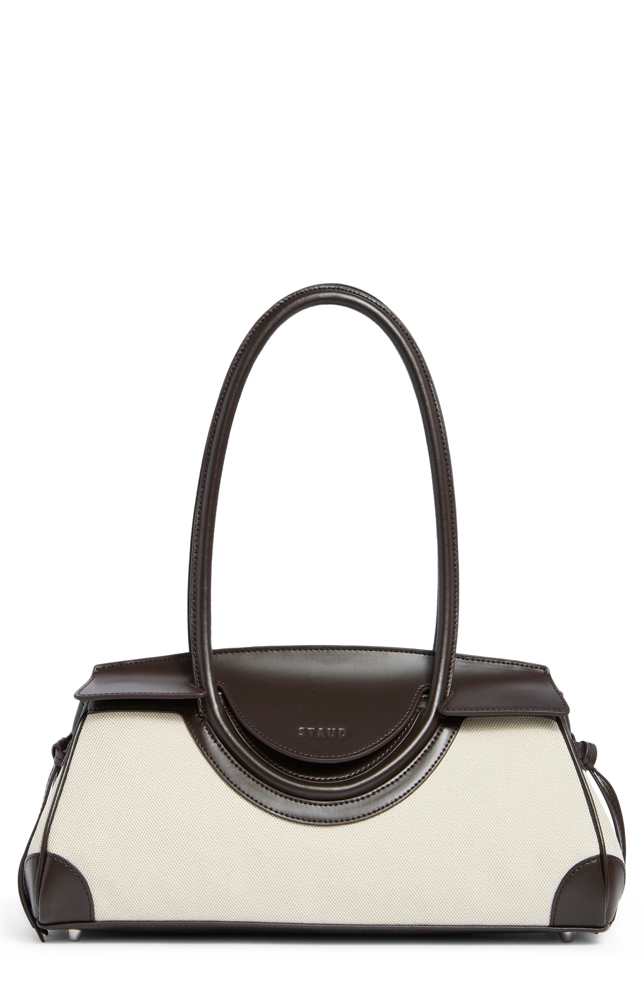 STAUD Maude Canvas & Leather Shoulder Bag in Natural/Espresso at Nordstrom | Nordstrom