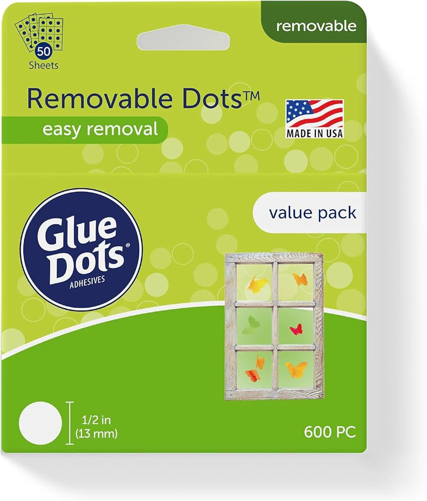 Glue Dots, Removable Dots Value Pack, Double-Sided, 1/2", .5 Inch, 600 Dots, DIY Craft Glue Tape,... | Amazon (US)