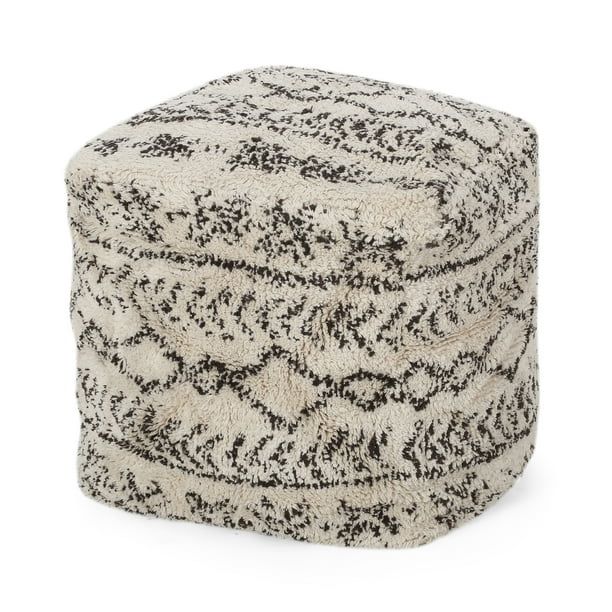 Noble House Newalla Cotton Handcrafted Pouf, Ivory and Charcoal, 16" x 16" | Walmart (US)