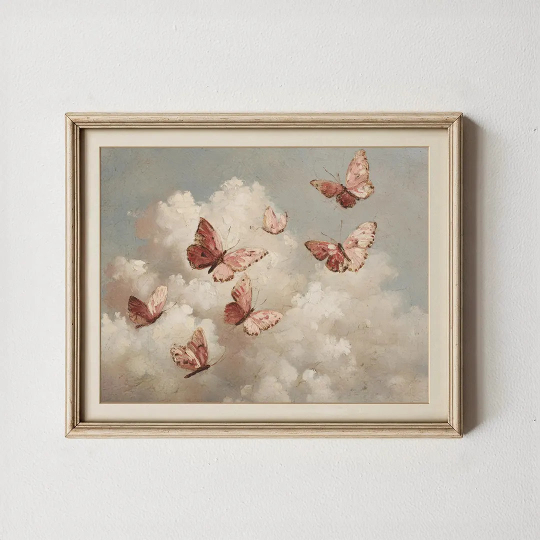 Digital Download | Vintage Art | Art | Nursery Art | Butterfly Art | Girl Nursery Art | Muted Pin... | Etsy (US)