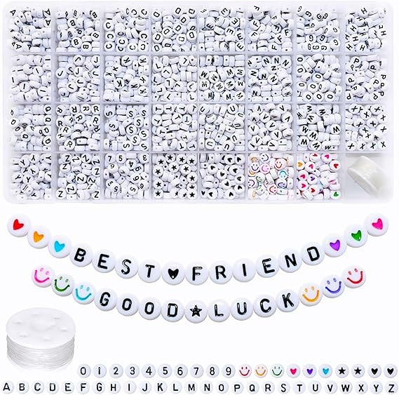 Amaney 1600pcs Acrylic Alpabet Letter Beads,31 Styles,Heart,Number,Star and Smiley Beads,4x7mm fo... | Amazon (US)