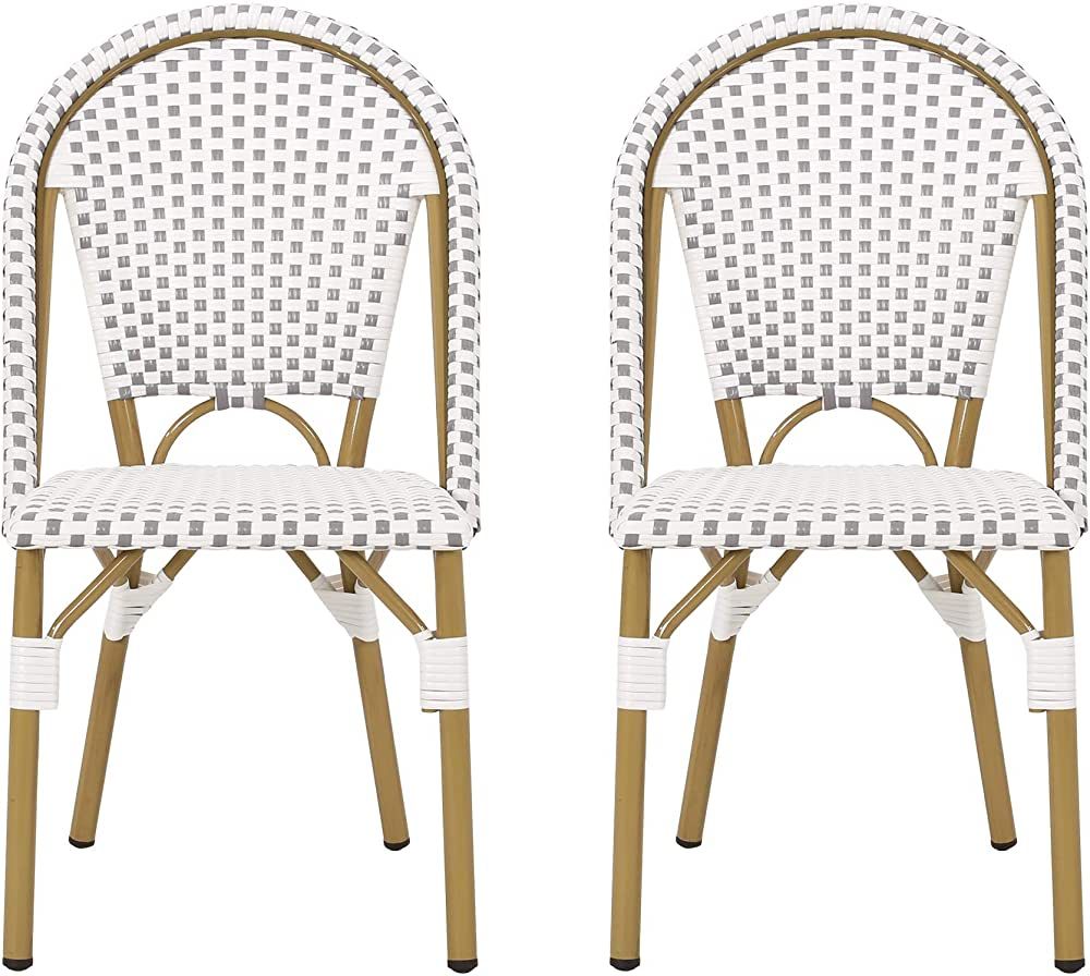 Christopher Knight Home Philomena Outdoor French Bistro Chair (Set of 2), Gray + White + Bamboo Prin | Amazon (US)