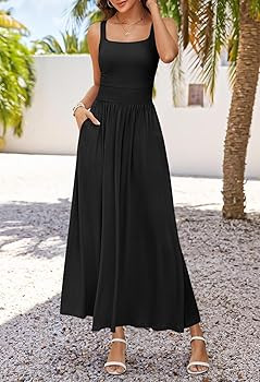 MEROKEETY Women's 2025 Summer Sleeveless Tank Dress Casual Square Neck Flowy Maxi Sundress with P... | Amazon (US)