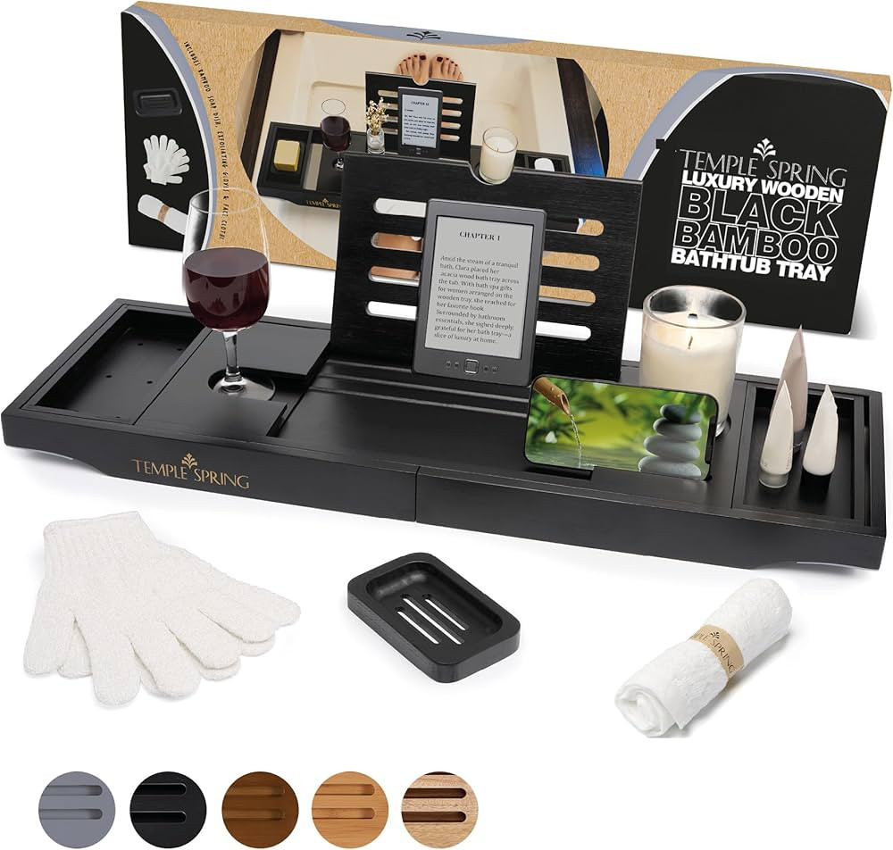 Temple Spring Wooden Bathtub Tray, Bamboo Bathroom Accessories, Bath Tray for Tub, at Home Spa Es... | Amazon (US)