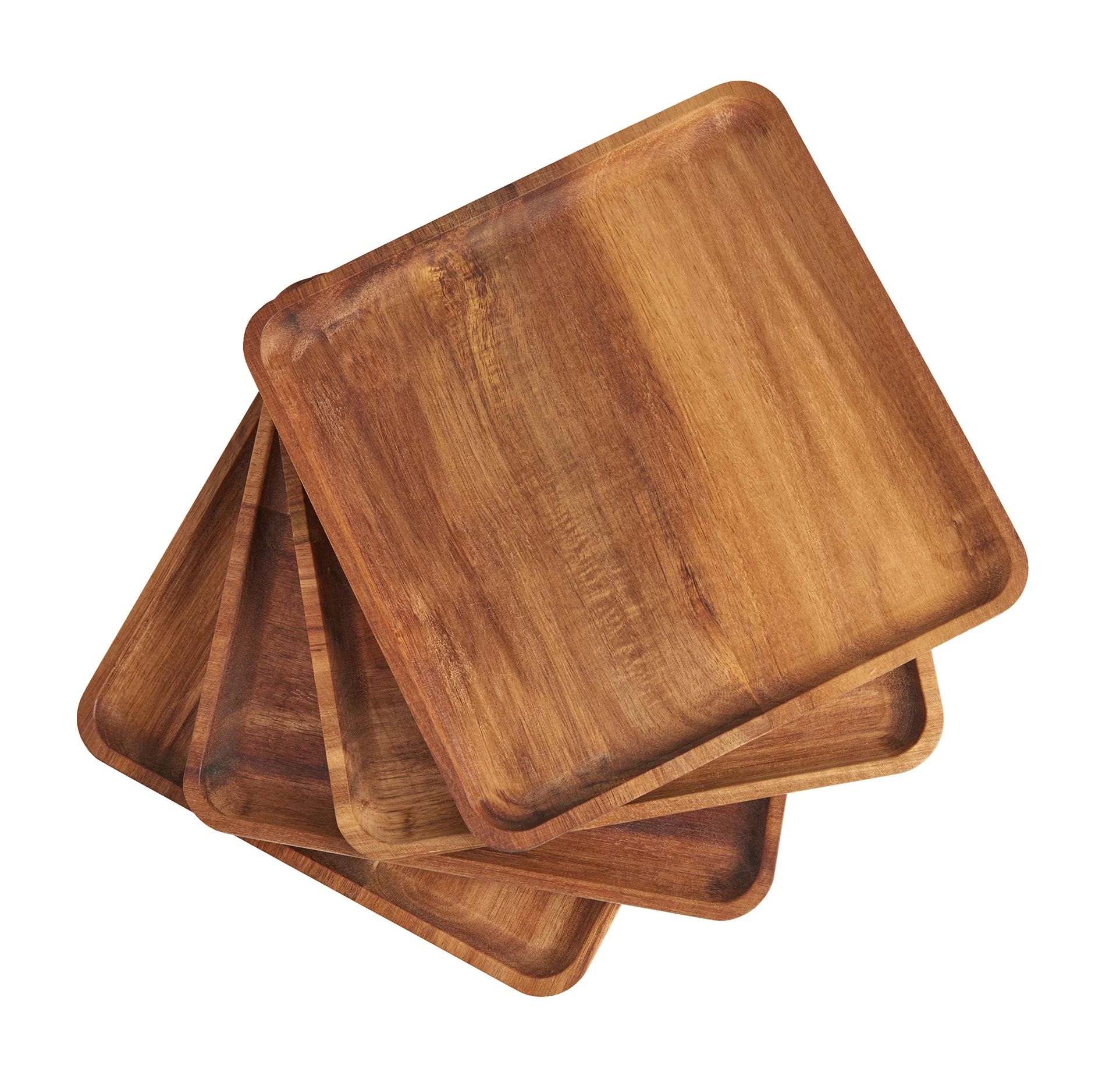 Servappetit Acacia 9"x 9" Plates, 4 Pack, Handmade Richly Grained Acacia Wood - Walmart.com | Walmart (US)