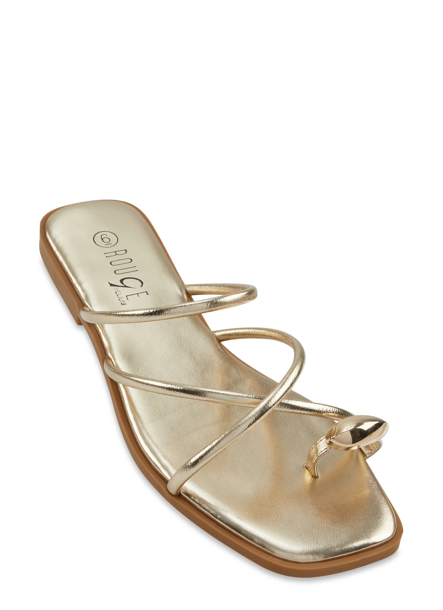 Strappy Metallic Detail Toe Loop Slide Sandals | Rainbow Shops