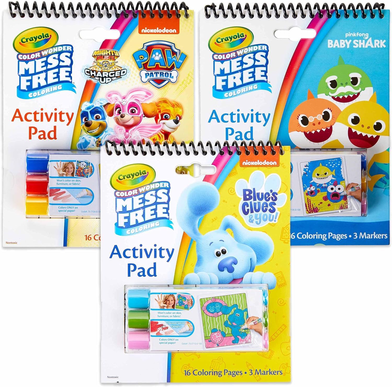 Crayola Baby Shark, Paw Patrol & Blues Clues, 3 Color Wonder Mess Free Coloring Pads & Markers, S... | Amazon (US)