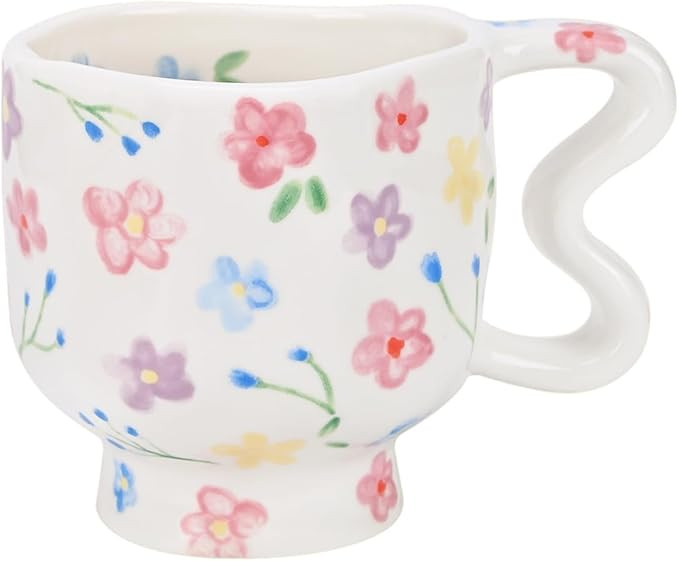 Koythin Ceramic Coffee Mug, Novetly Flower Latte Cup with Heart Shaped Handle for Office and Home... | Amazon (US)