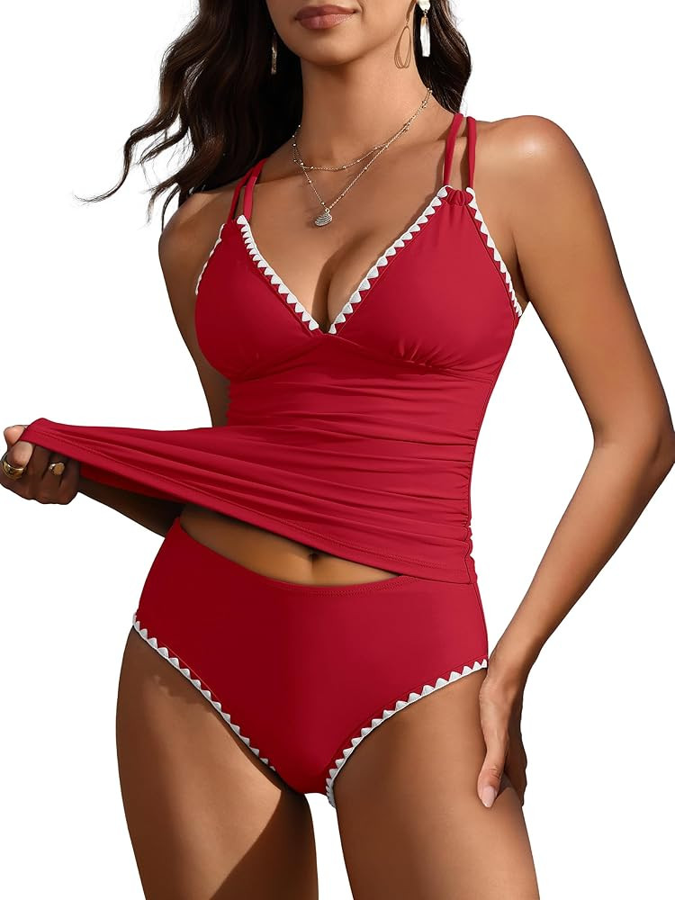 ANRABESS Womens Tankini Set Two Piece Swimsuit Tummy Control V Neck Top Bathing Suit High Waisted... | Amazon (US)