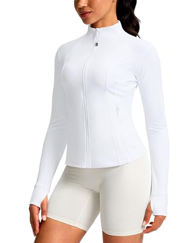 G Gradual Women's White Sports Jackets Extended Waist Length Zip Up 4 Pockets Workout Gym Clothing For Fitness (White, L) | Amazon (US)