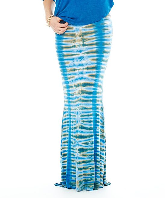 Emotion Apparel Women's Maxi Skirts Azure - Azure Tie-Dye Fishtail Maxi Skirt - Women | Zulily