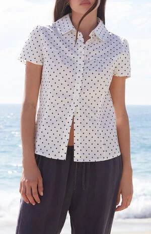 John Galt White Teagan Polka Dot Collared Short Sleeve Top | PacSun