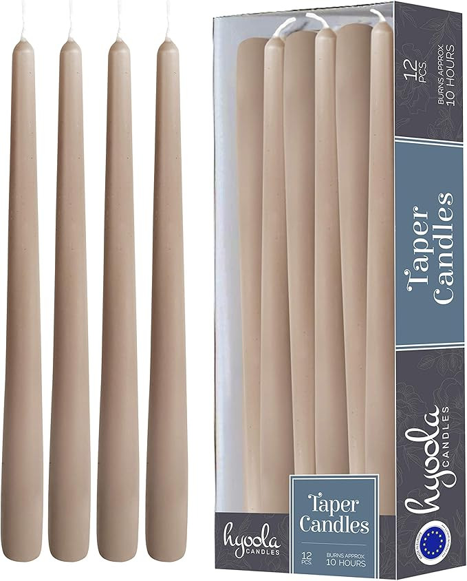 12 Pack Tall Taper Candles - 12 Inch Taupe Dripless, Unscented Dinner Candle - Paraffin Wax with ... | Amazon (US)