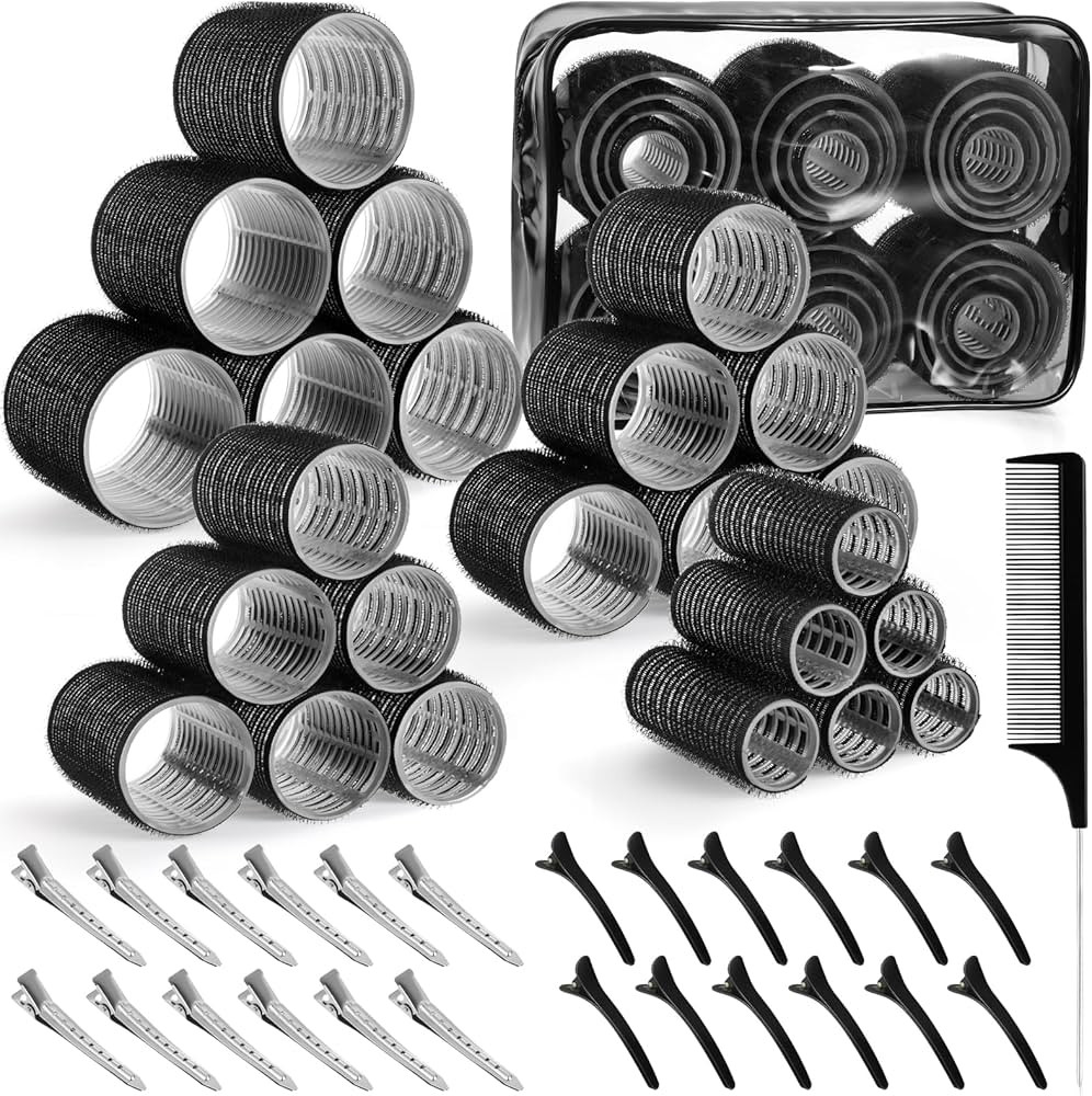 4 Sizes Self-Grip Hair Rollers Set - 50 Pcs Jumbo Curlers for Long, Short Hair and Bangs (25mm, 3... | Amazon (US)
