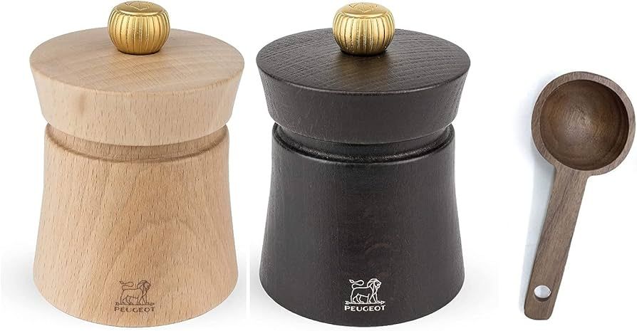 Peugeot Baya Salt And Pepper Mill Gift Set 3", Chocolate With Wood Spice Scoop | Amazon (US)