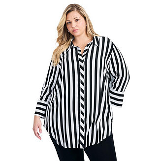 AVENUEWomen's Plus Size Linear Longline Stripe Shirt | Macy's