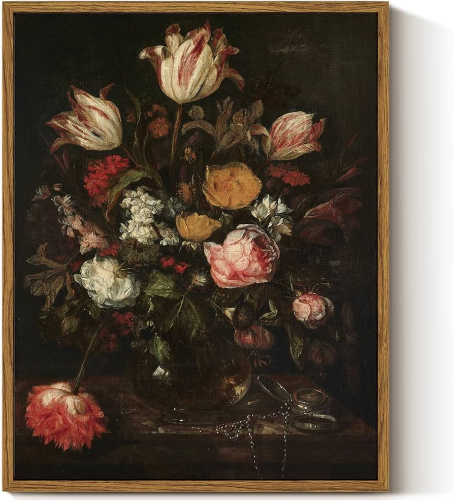 ARPEOTCY Vintage Framed Floral Wall Art Decor, Bathroom Dark Flower Bouquet Retro Wall Decor, Can... | Amazon (US)