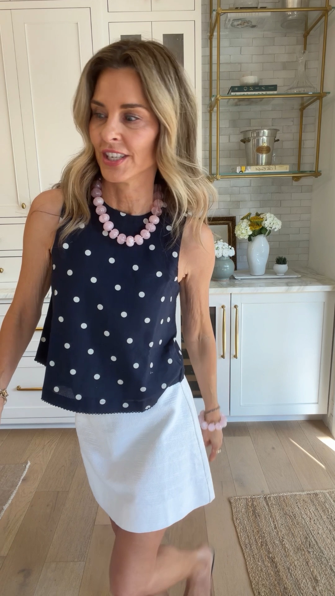 Polka dot top is so cute with the scallop detail and flowy fit. 
-a favorite skirt re-stocked. I wear it constantly all summer. Slub cotton is textured. 
-heels are comfortable and TTS

#LTKootd #LTKgrwm #LTKOver40