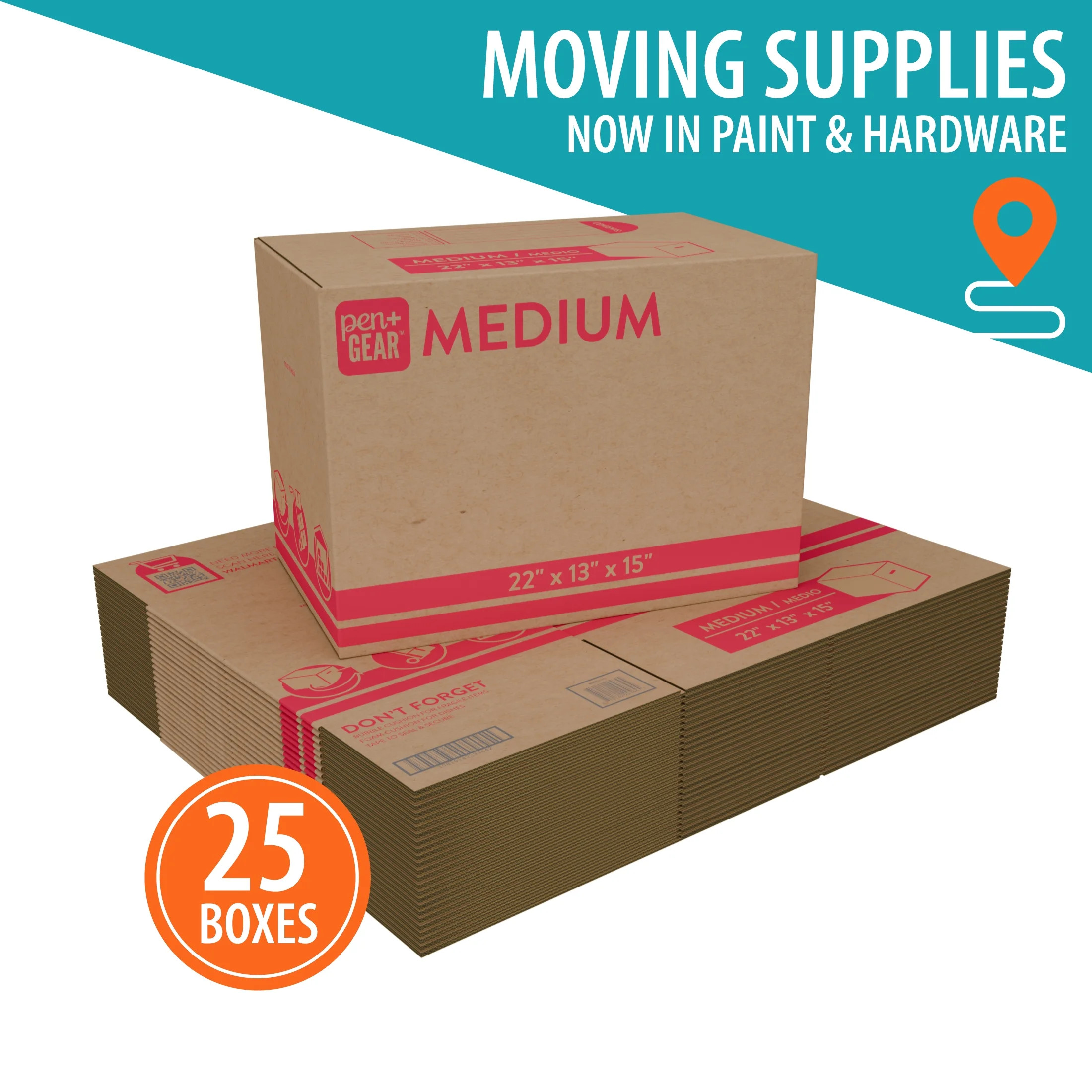(25 pack) Pen+Gear Medium Moving Boxes, 22 in. L x 13 in. W x 15.5 in. H, Kraft - Walmart.com | Walmart (US)