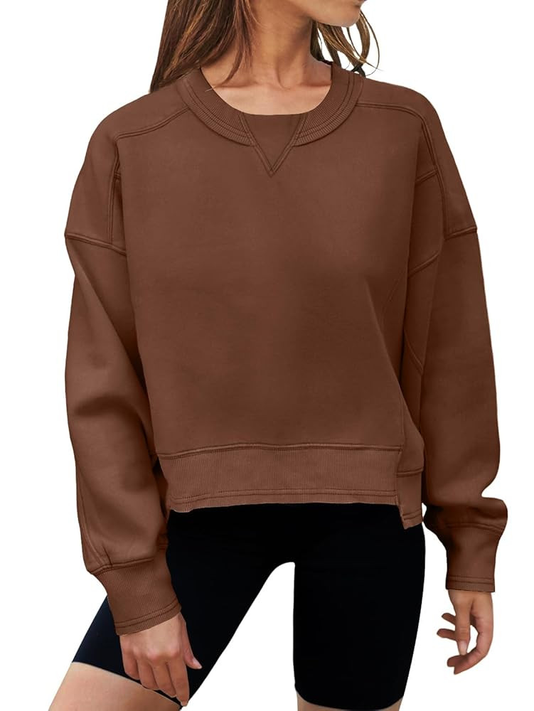 MEROKEETY Women's Oversized Cropped Sweatshirts Crewneck Trendy Workout Pullover Sweater Fall Out... | Amazon (US)