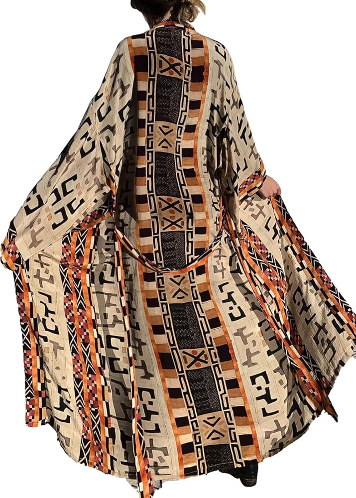 RanRui Beach cover up over sized kimonos Women's geometry Print Rayon kimonos with belt for summe... | Amazon (US)