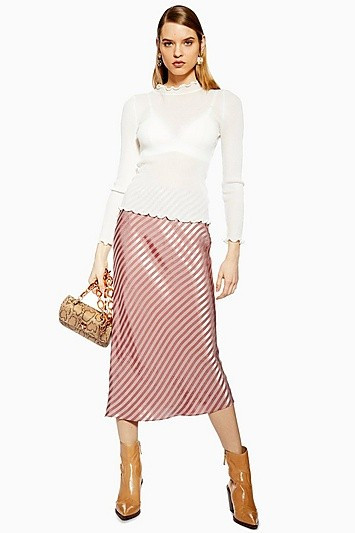 Petite Stripe Satin Bias Skirt - Taupe | Topshop US