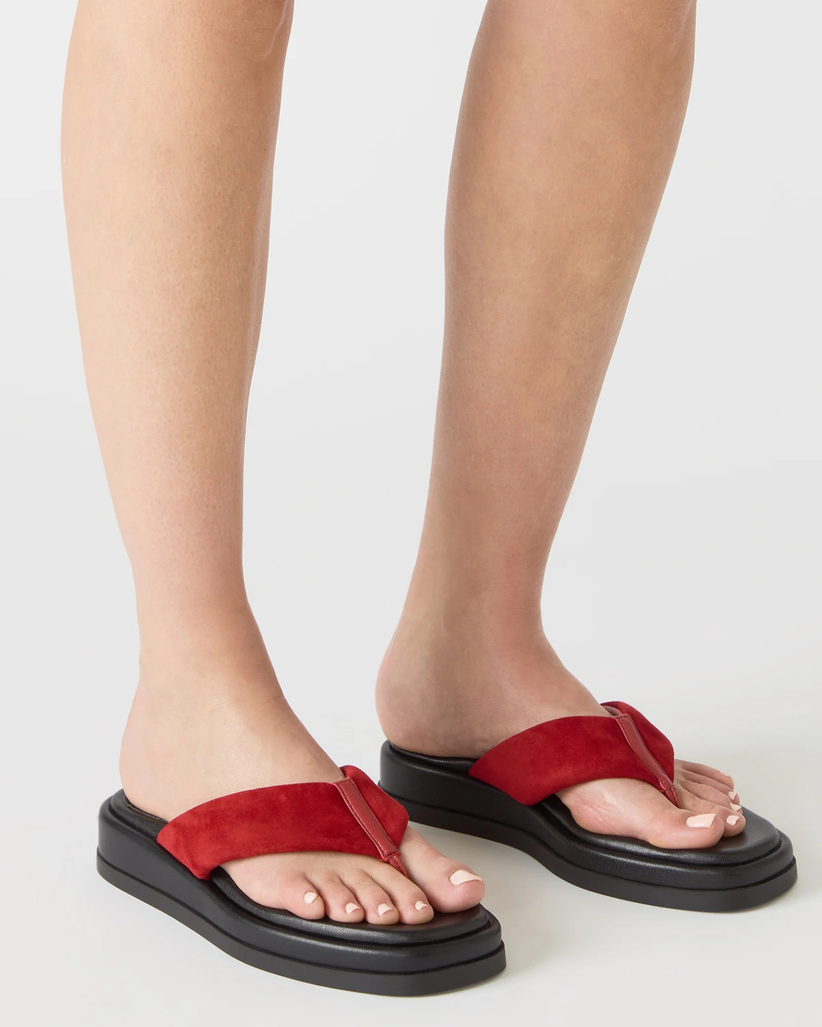 BELLA Red Suede Thong Square-Toe Platform Women's Sandal | Steve Madden (US)