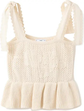 MANGO Amelie Tie Shoulder Crochet Peplum Top | Nordstrom | Nordstrom